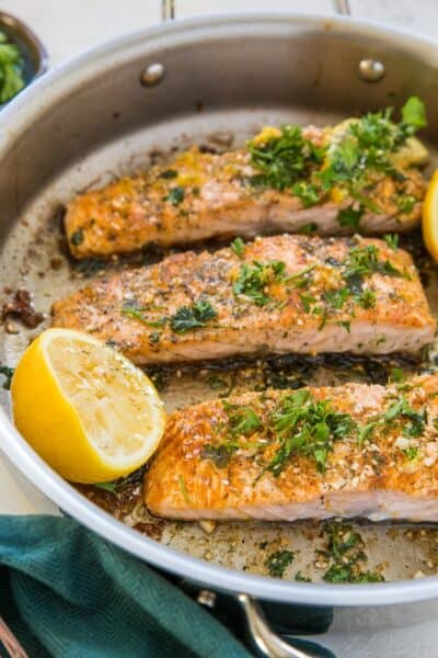 Garlic Lemon Herb Pan-Fried Salmon - The Roasted Root