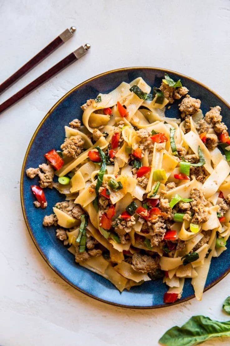 Drunken Noodles (Pad Kee Mao) with Ground Turkey - The Roasted Root