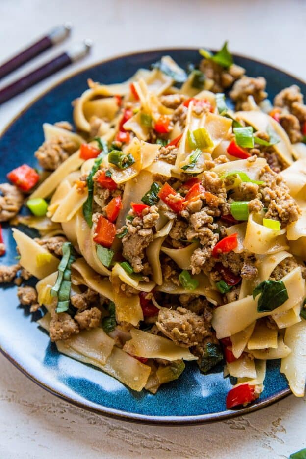 Drunken Noodles (Pad Kee Mao) with Ground Turkey - The Roasted Root