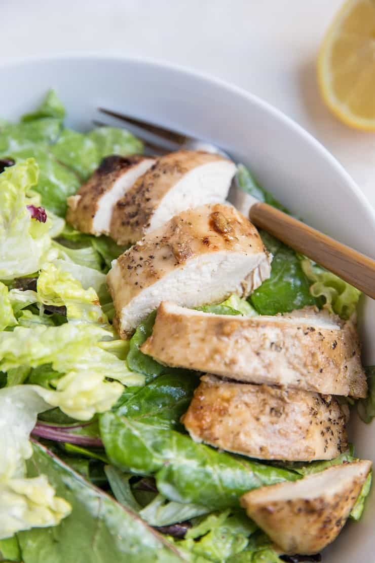 Balsamic Baked Chicken Caesar Salad - The Roasted Root