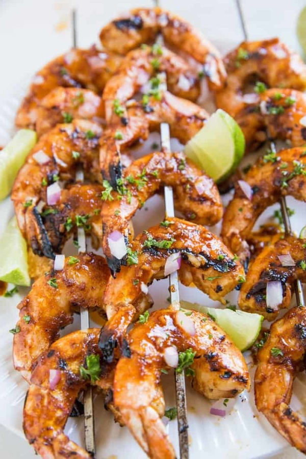 BBQ Grilled Chili Lime Shrimp Skewers - an easy grilled shrimp recipe that is paleo, keto and delicious!