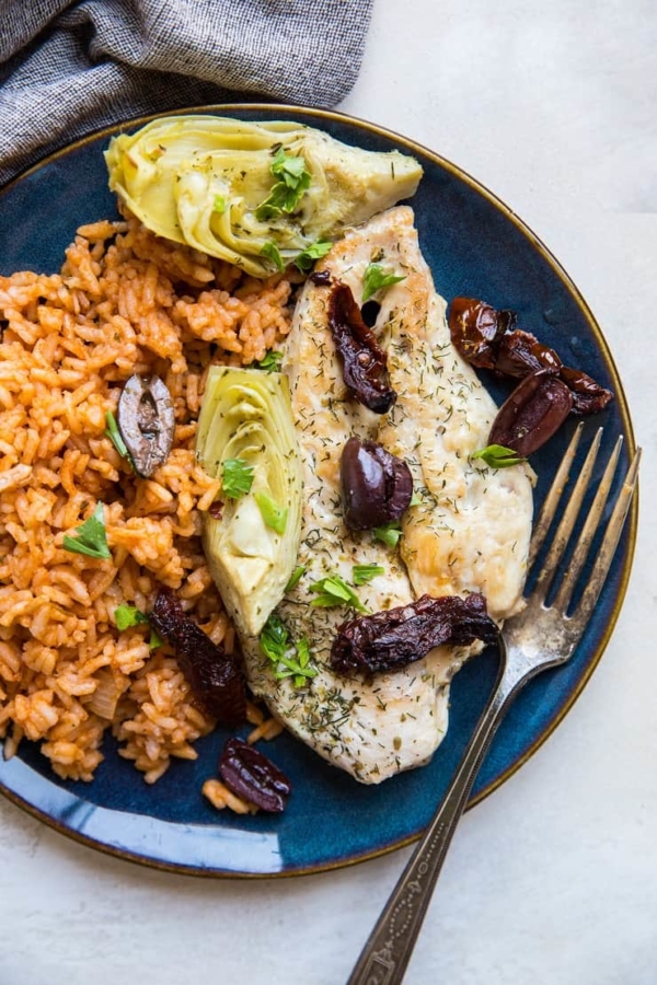 Mediterranean Chicken Breasts made with 7 basic ingredients in one skillet - paleo, whole30, keto and delicious