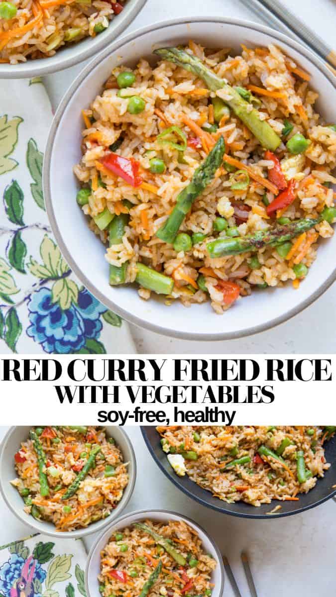 Red Curry Fried Rice with Vegetables - a healthy fried rice recipe that is soy-free, gluten-free, and Thai-Inspired #chinese #chinesefood #sidedish #takeout #healthy #friedrice #thai #glutenfree
