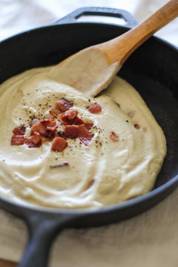 The Best Creamy Cauliflower Sauce to use on EVERYTHING - keto, paleo, whole30, healthy dairy-free "cream" sauce for pasta, lasagna, meat, casseroles and more!