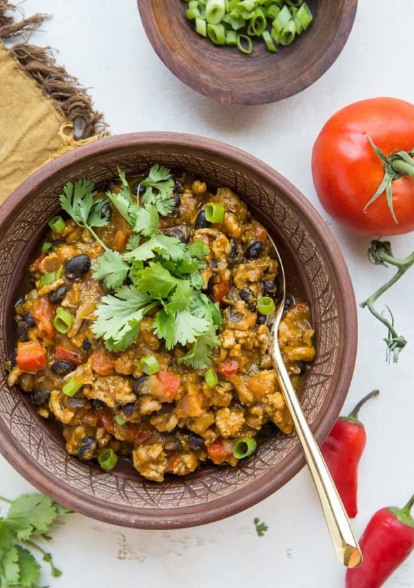 Turkey Pumpkin Chili with Black Beans - a thick, nourishing chili recipe that is quick and easy to prepare. Recipe post includes instructions for Instant Pot and Crock Pot