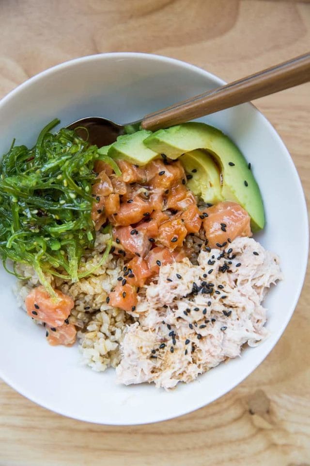 Salmon Poke Bowls with Crab Salad - The Roasted Root