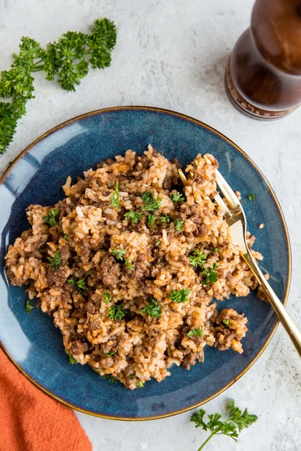 Instant Pot Hamburger Helper - Dairy-free hamburger helper with rice made in the pressure cooker. Easy, filling, delicious!