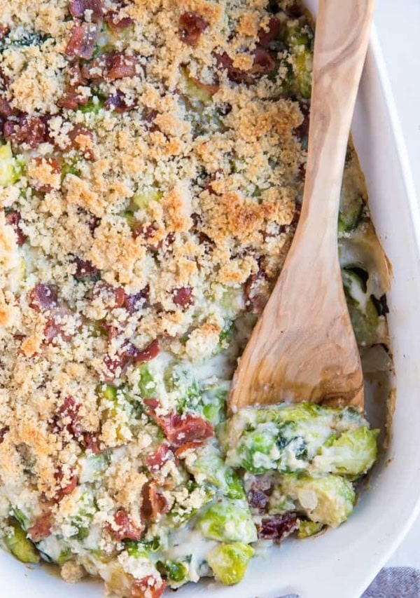 Creamy Brussel Sprout Casserole - keto, low-carb cheesy brussel sprouts with crispy topping