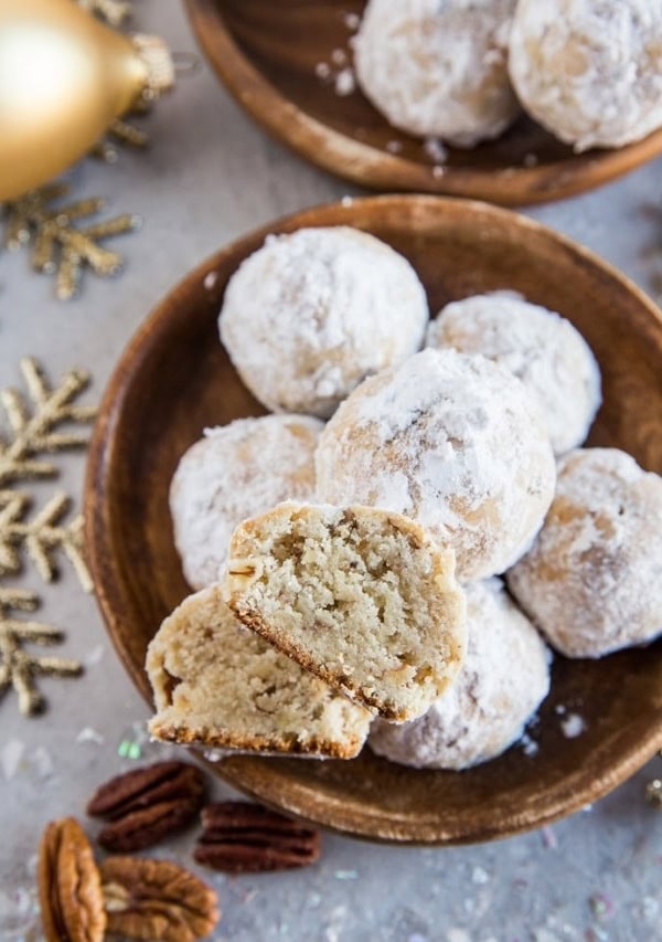 Keto Pecan Snowball Cookies made with almond flour, coconut flour and sugar-free sweetener - rich buttery and delicious low-carb cookie recipe