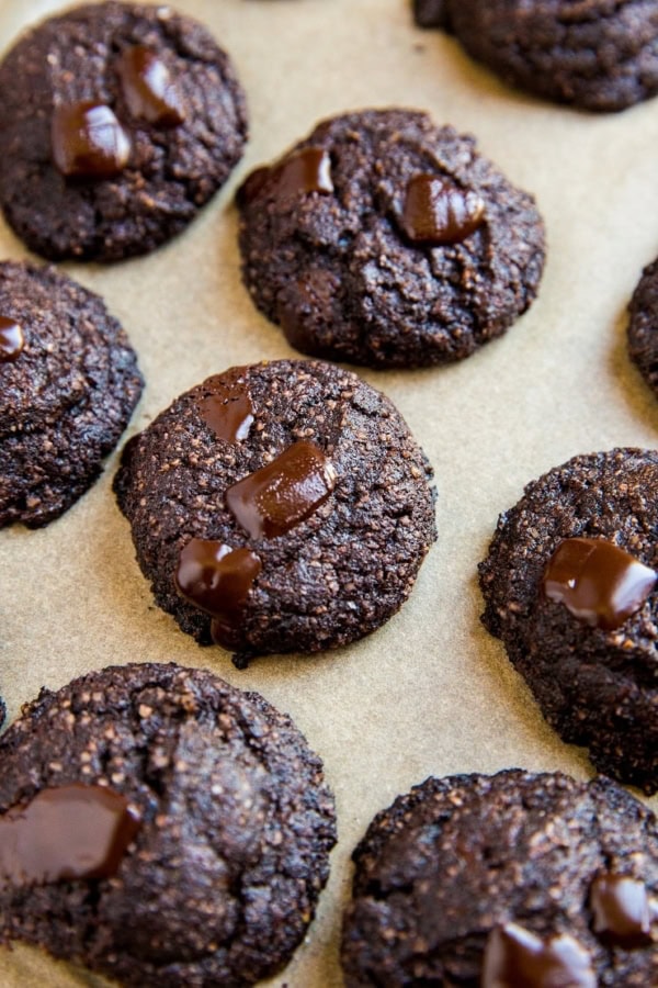 Keto Double Chocolate Chip Cookies - grain-free, sugar-free low-carb cookie recipe loaded with rich chocolate flavor!