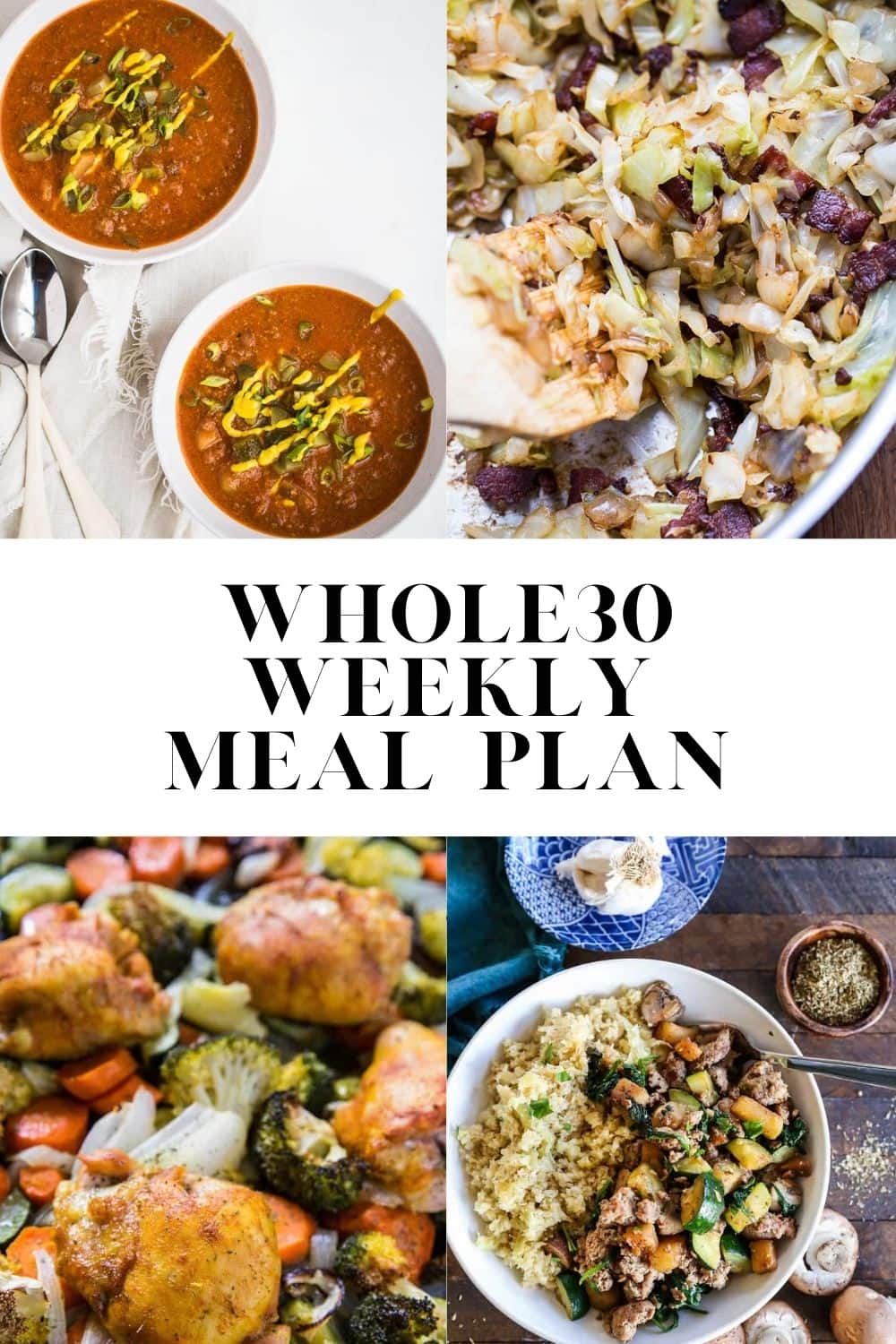 Whole30 Meal Plan - a healthy anti-inflammatory meal plan ideal for those doing a Whole30 or eat paleo. Print the grocery list to make your Whole30 super easy and stress-free!