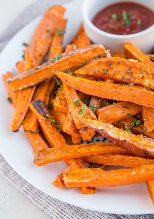 Crispy Sweet Potato Fries - a photo tutorial on how to make the crispiest, best sweet potato fries in the oven or air fryer!