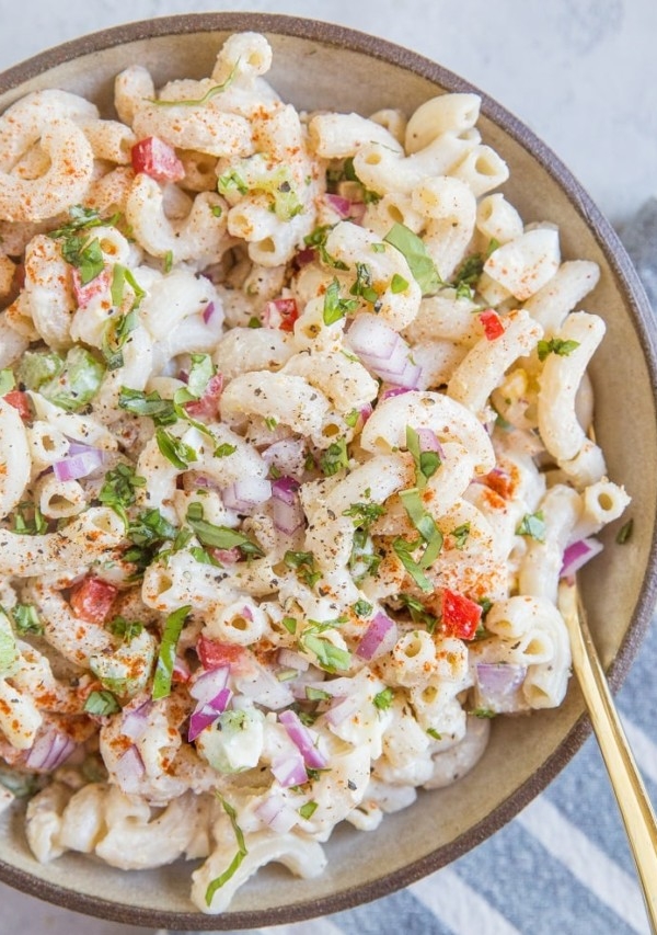 Healthier Macaroni Salad recipe with Greek yogurt dressing - mayo-free, flavorful and delicious!