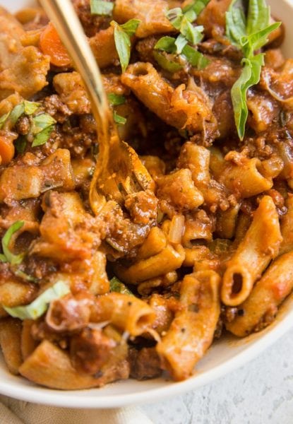 Rigatoni Pasta with Bolognese Sauce - The Roasted Root