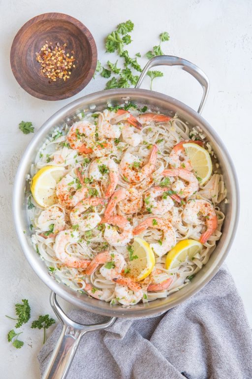 Easy Lemon Garlic Shrimp Pasta (Dairy-Free) - The Roasted Root