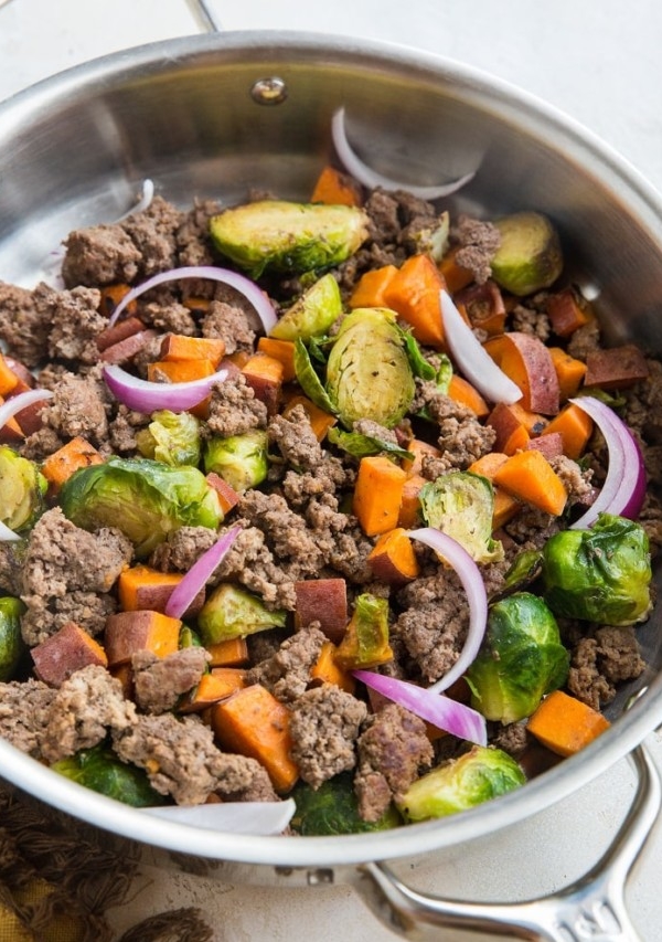 Quick and easy 30-Minute Ground Beef and Sweet Potato Skillet - only a few basic ingredients are needed to make this healthy dinner recipe.