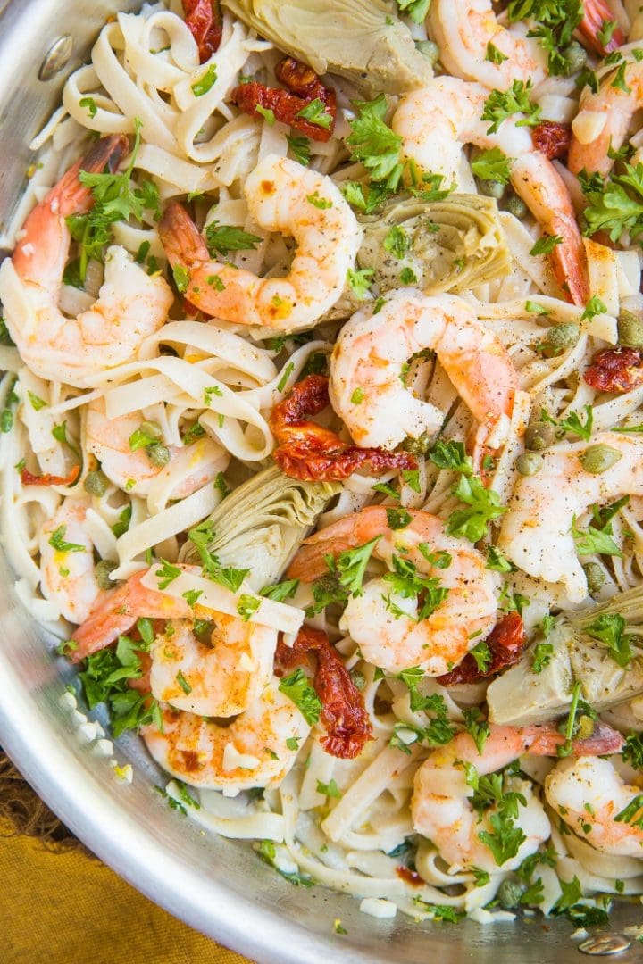 Mediterranean Shrimp Pasta (Gluten-Free, Dairy-Free) - The Roasted Root