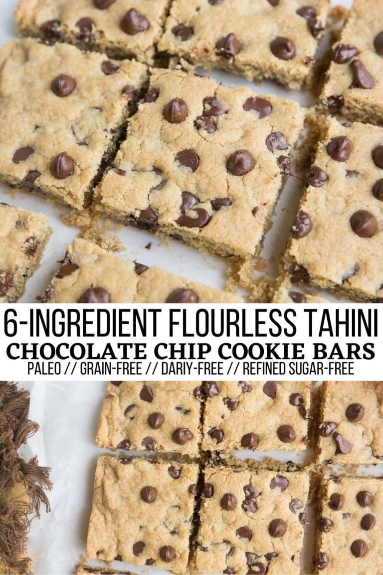 Flourless Tahini Chocolate Chip Cookie Bars - The Roasted Root