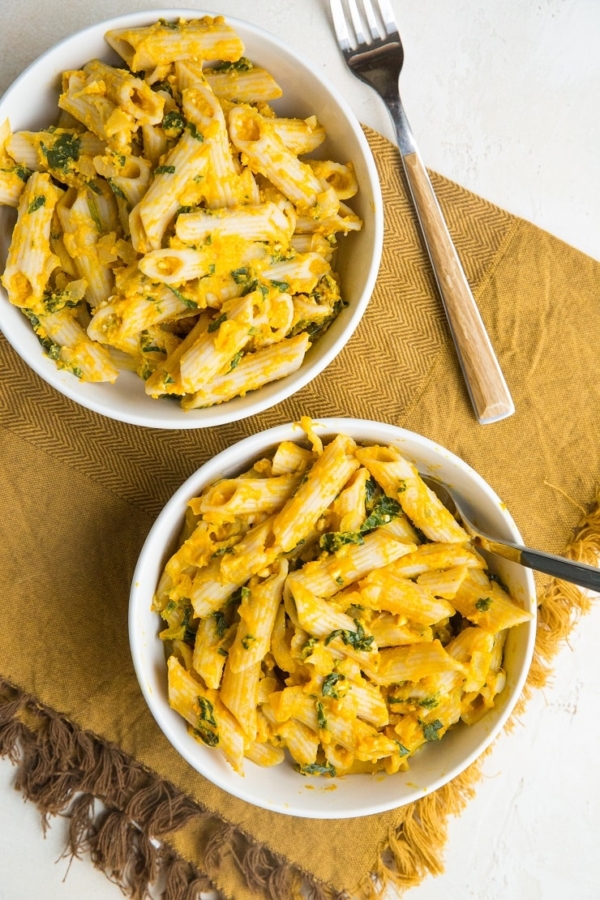 Gluten-Free Pumpkin Feta Pasta is huge on flavor yet is nice and light. A delicious fall or winter dinner recipe