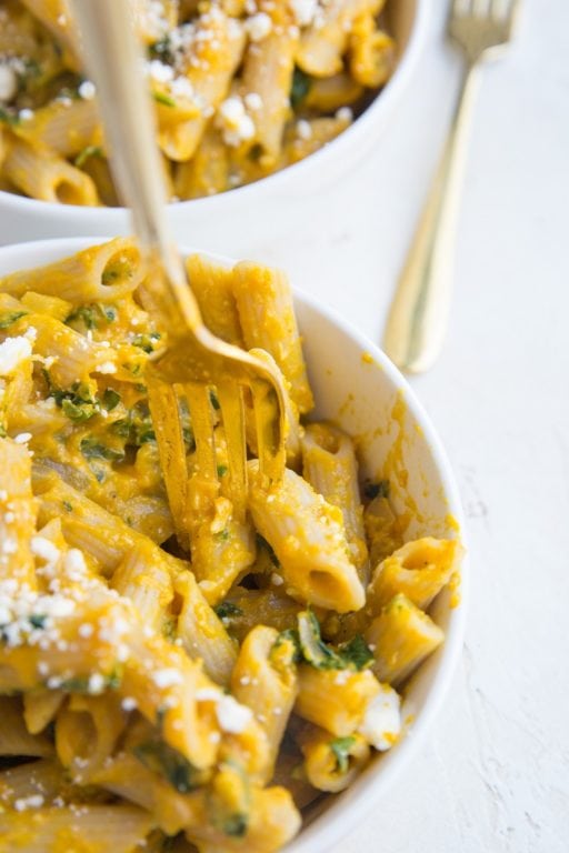 Pumpkin Feta Penne Pasta (Gluten-Free) - The Roasted Root