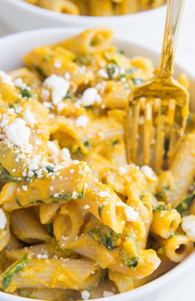 Pumpkin Feta Penne Pasta (Gluten-Free) - The Roasted Root