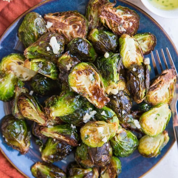 Air Fryer Garlic Butter Brussel Sprouts - The Roasted Root