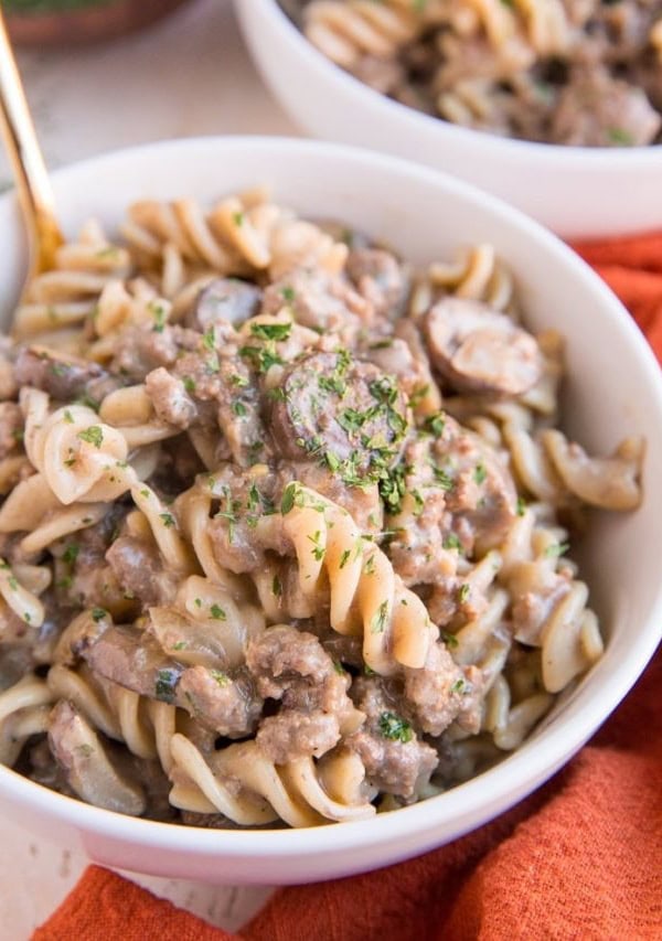 Gluten-Free Dairy-Free Ground Beef Stroganoff - an easy filling dinner recipe that is ultra creamy and satisfying!