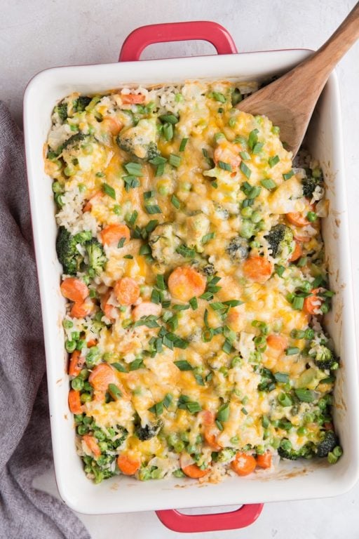 Cheesy Vegetable and Brown Rice Casserole - The Roasted Root
