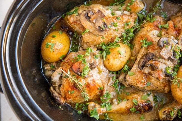 Crock Pot Creamy Mushroom Chicken With Potatoes The Roasted Root 8535