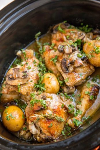 Crock Pot Creamy Mushroom Chicken with Potatoes - The Roasted Root