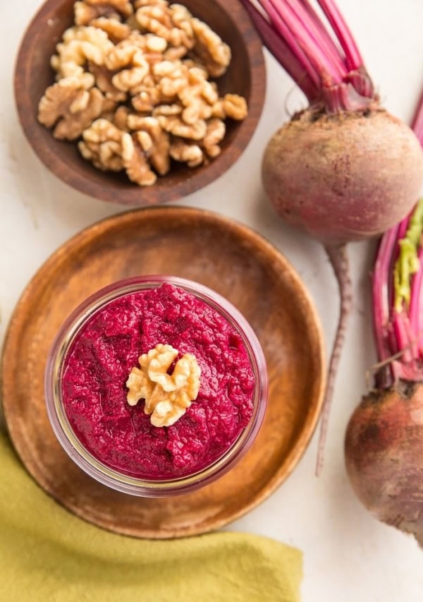 Roasted Beet Pesto with Walnuts - a nutritious pesto sauce recipe loaded with antioxidants