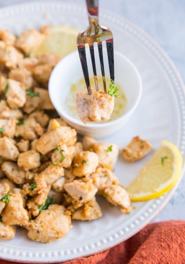 Lemon Garlic Chicken Bites - an easy high-protein appetizer or main dish! Serve it up with sides for a complete meal.