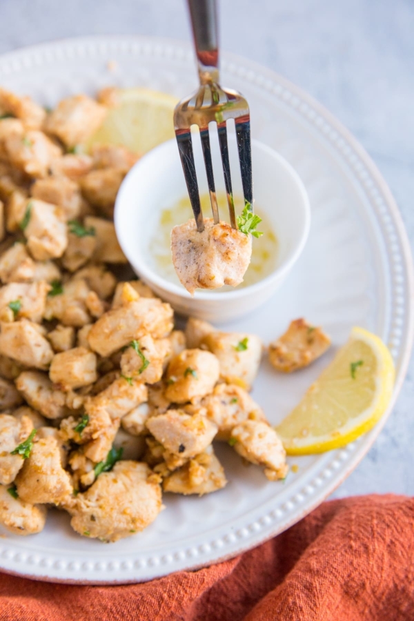 Lemon Garlic Chicken Bites - an easy high-protein appetizer or main dish! Serve it up with sides for a complete meal.