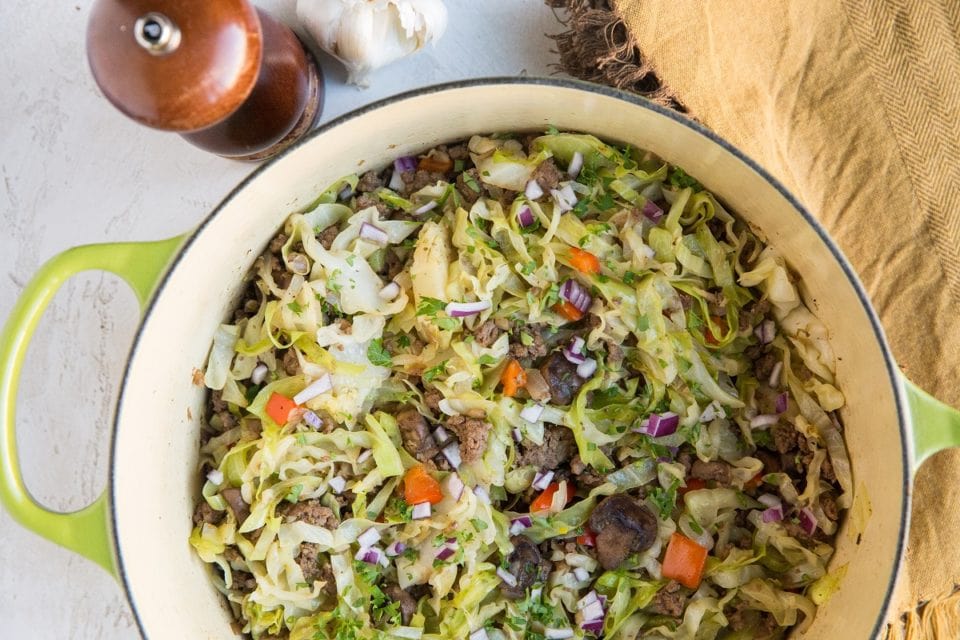 One Pot Ground Beef And Cabbage The Roasted Root