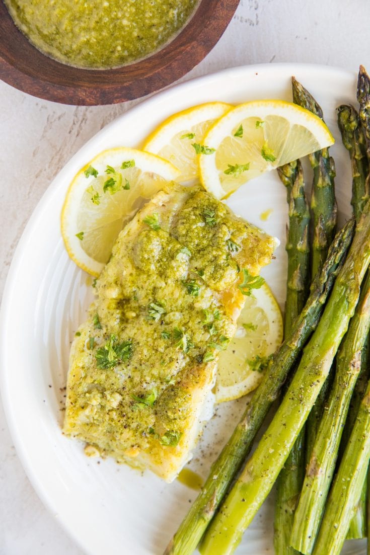 Pesto Baked Cod & Asparagus (Keto) - The Roasted Root