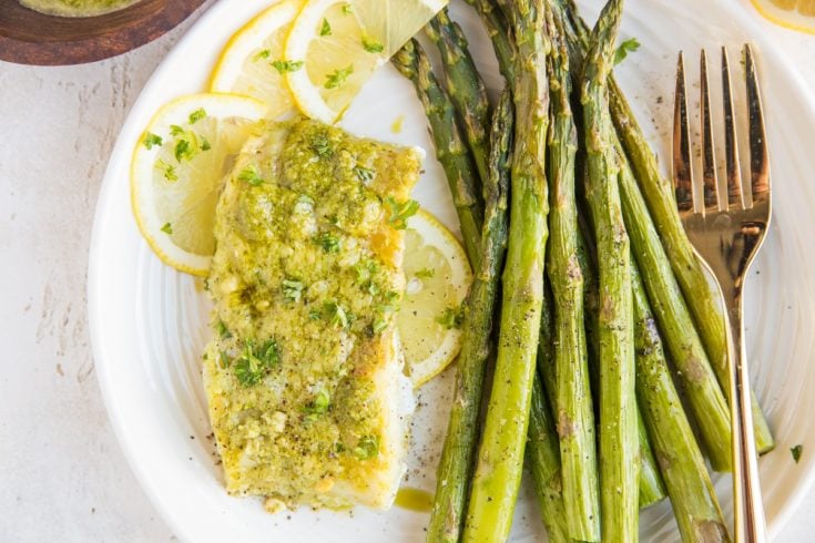 Pesto Baked Cod & Asparagus (Keto) - The Roasted Root