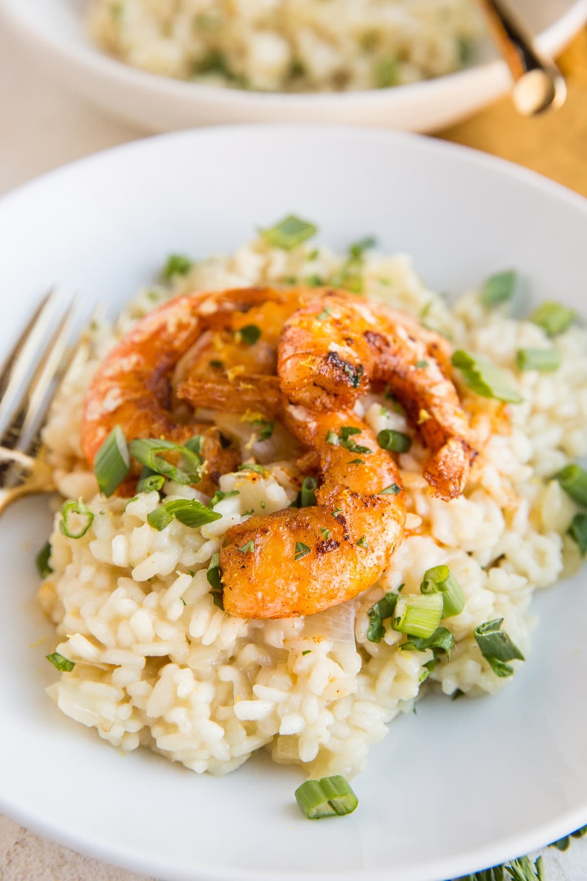 Bok Choy Risotto with Coconut Milk and Pan Seared Shrimp