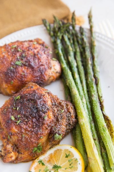 Baked Blackened Chicken Thighs - The Roasted Root