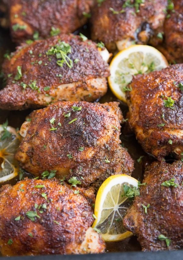 Blackened chicken in a casserole dish