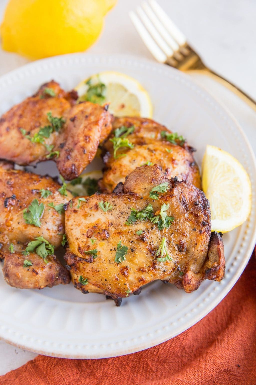 Lemon Garlic Air Fryer Boneless Chicken Thighs - The Roasted Root