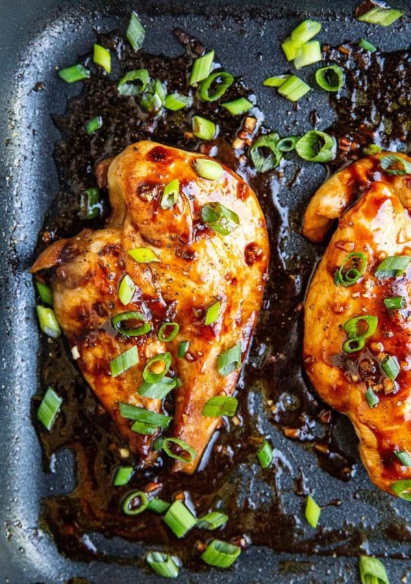 Asian chicken breasts in a casserole dish