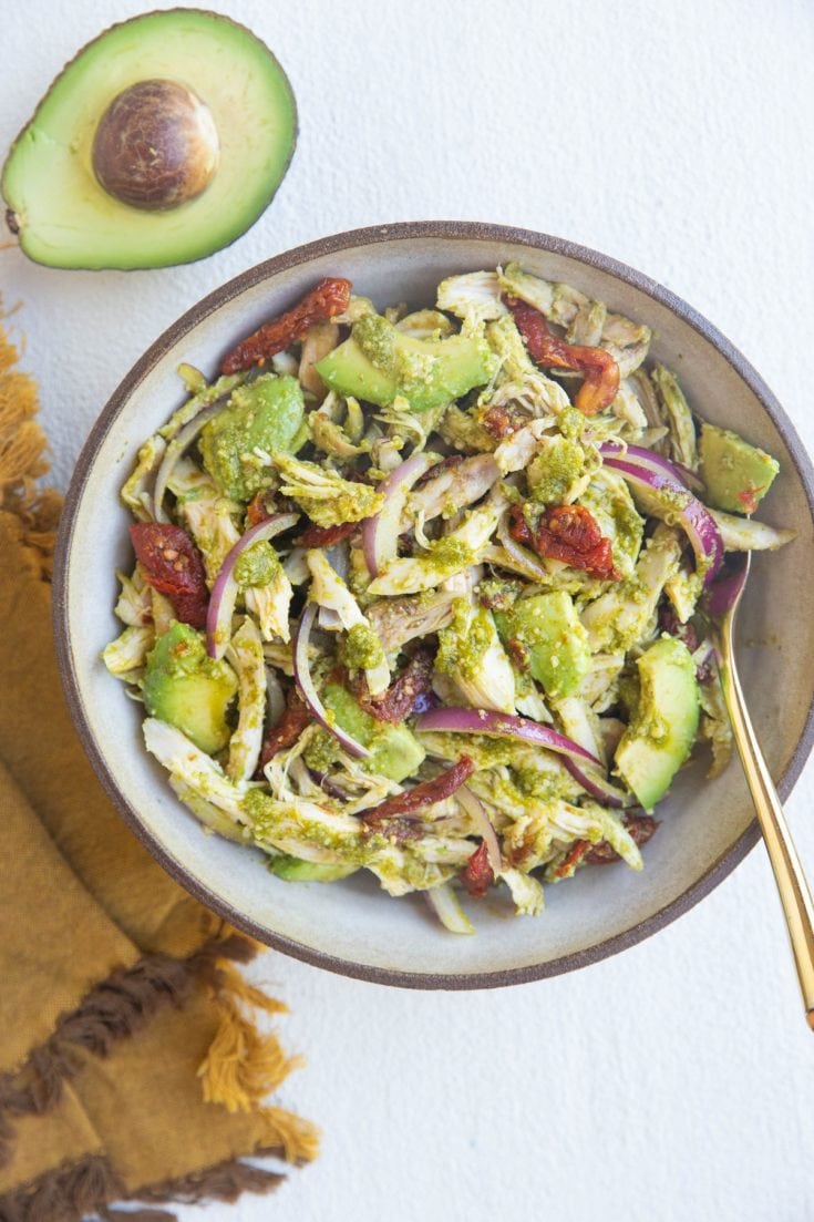 Pesto Chicken Salad with Avocado - The Roasted Root