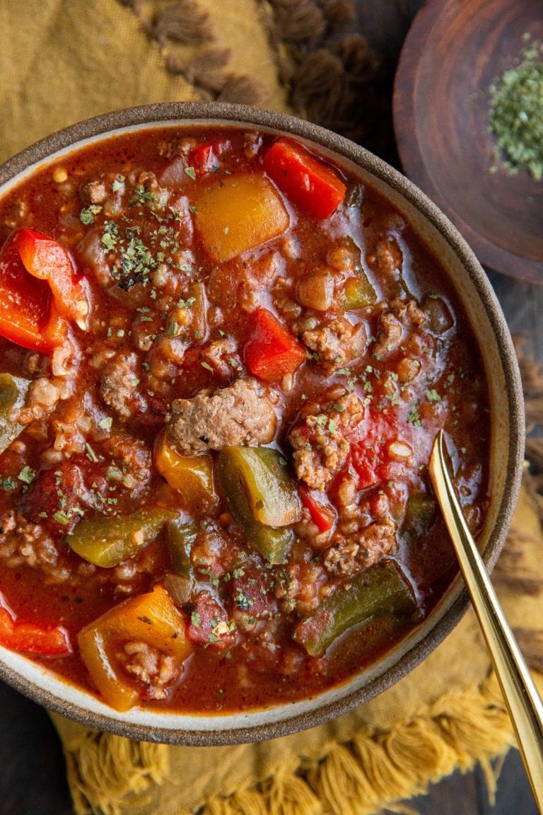 Crock Pot Stuffed Pepper Soup - The Roasted Root