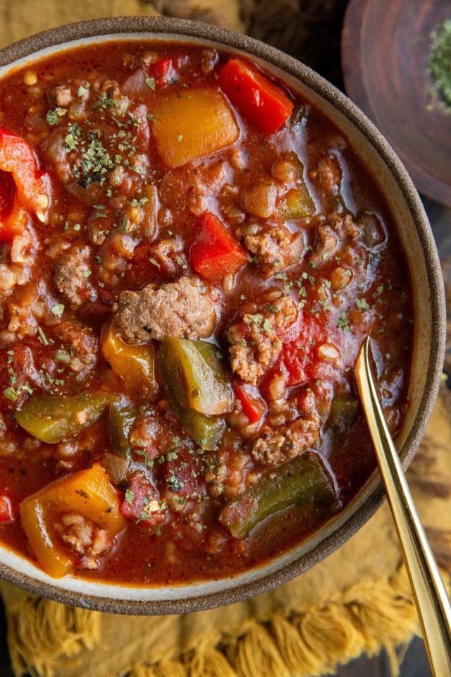 Crock Pot Stuffed Pepper Soup - The Roasted Root