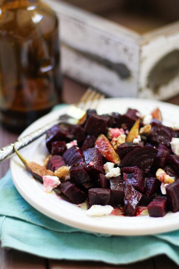 plate of roasted beet and fig salad