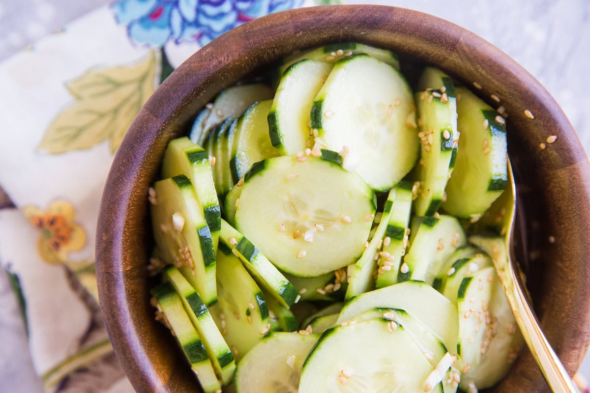 Easy Asian Cucumber Salad that you get at Japanese restaurants. Quick, flavorful, delicious!