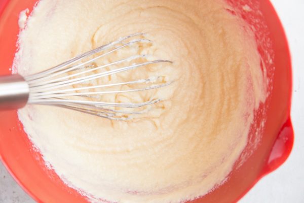 Mixing bowl of pancake batter, ready to be cooked.