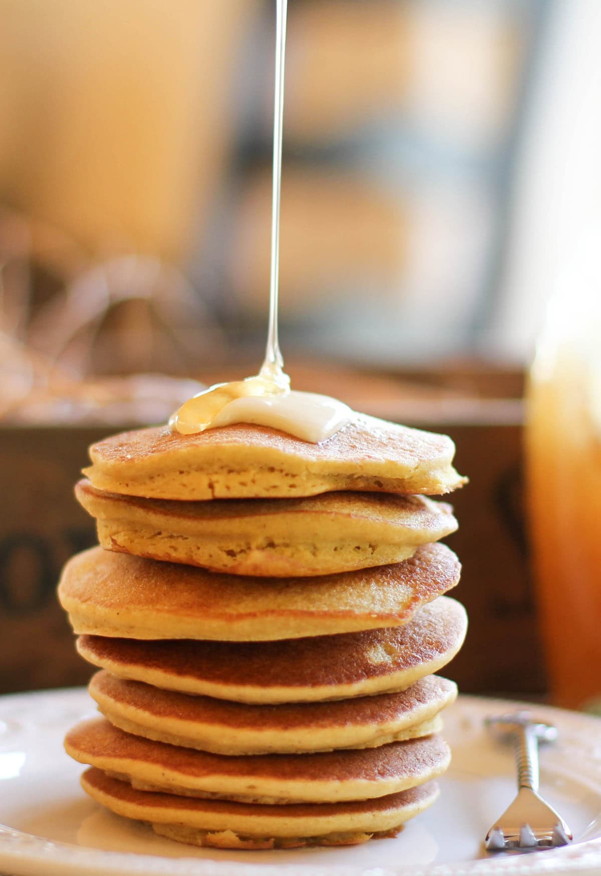 Gluten Free Cornbread Pancakes made with corn flour and brown rice flour - a delicious comforting pancake recipe | TheRoastedRoot.net