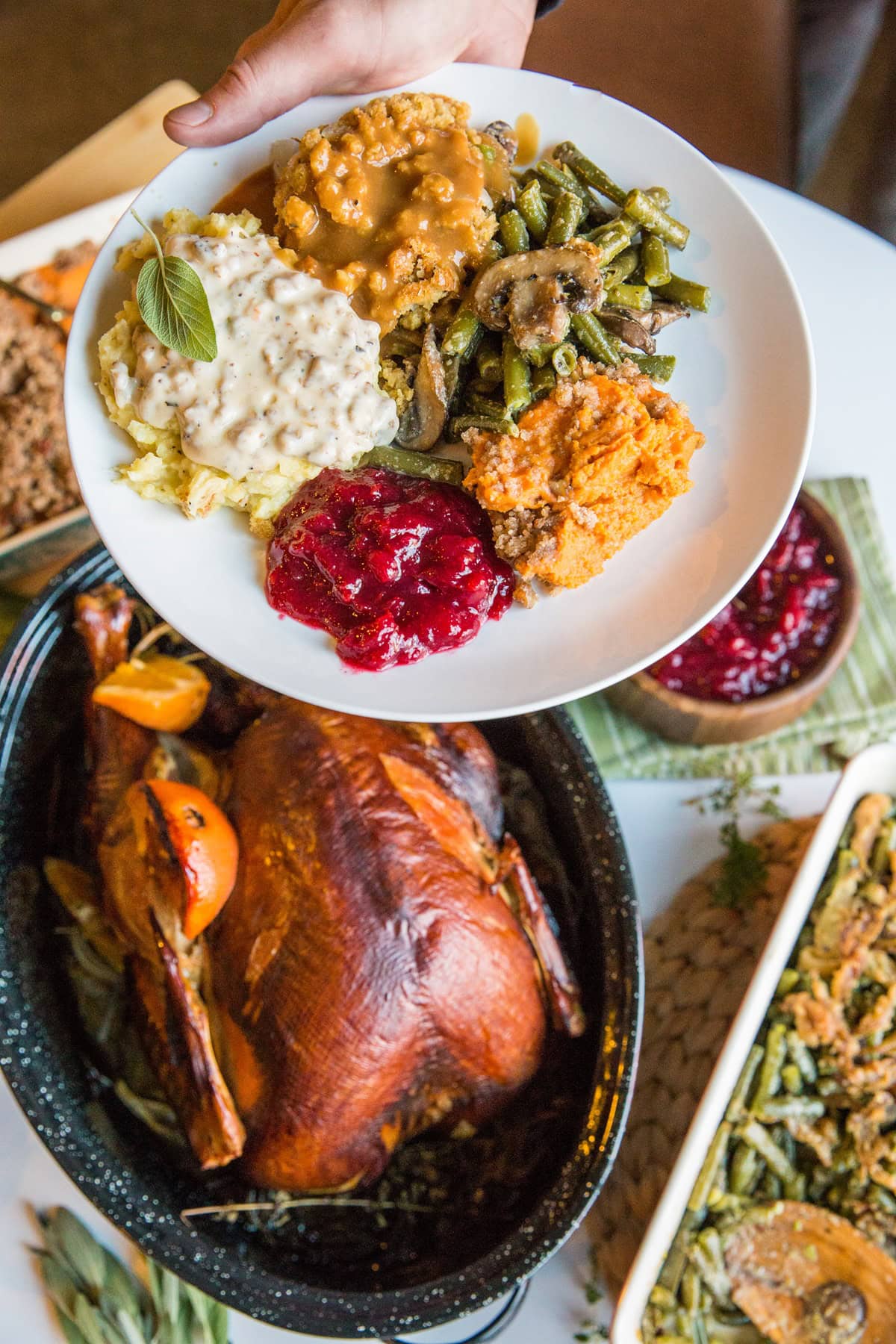 Thanksgiving turkey spread with side dishes