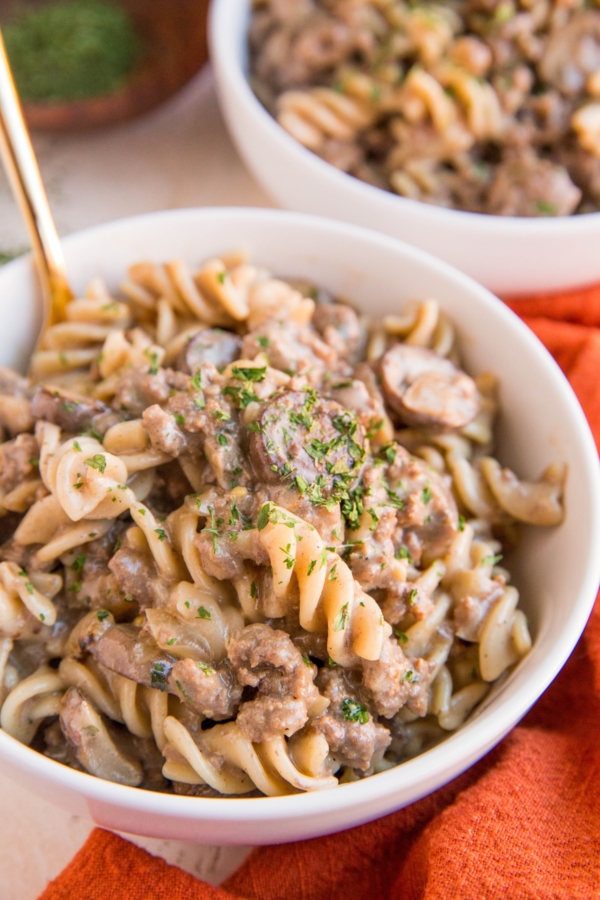 Gluten-Free Dairy-Free Ground Beef Stroganoff - an easy filling dinner recipe that is ultra creamy and satisfying!